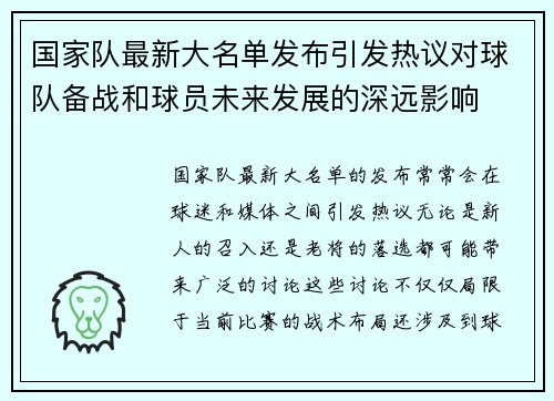 国家队最新大名单发布引发热议对球队备战和球员未来发展的深远影响